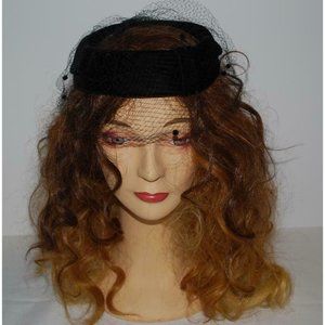 Vintage 1950s Womens Hat Velvet Black Veil Mrs Maisel Ring Style
